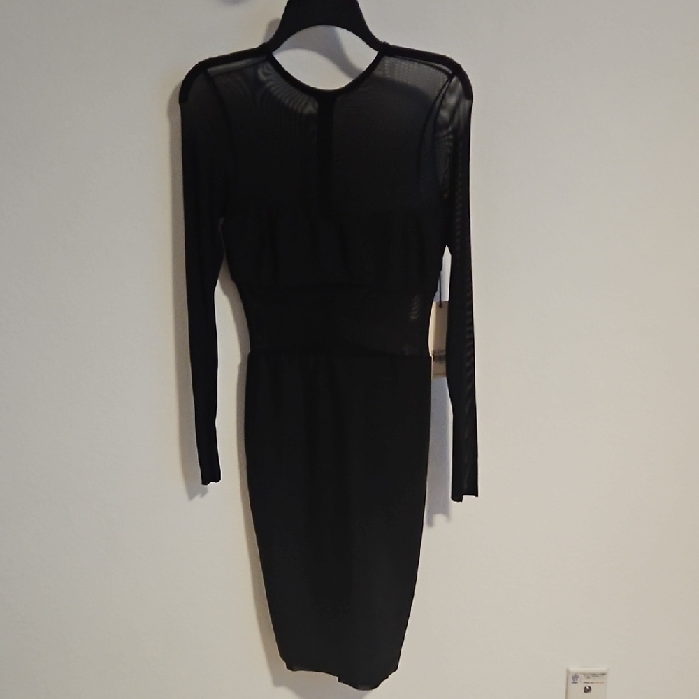 Beck & Bridge Black Sheer Panel Long-Sleeve Bodycon Dress Sz 2 Nwt